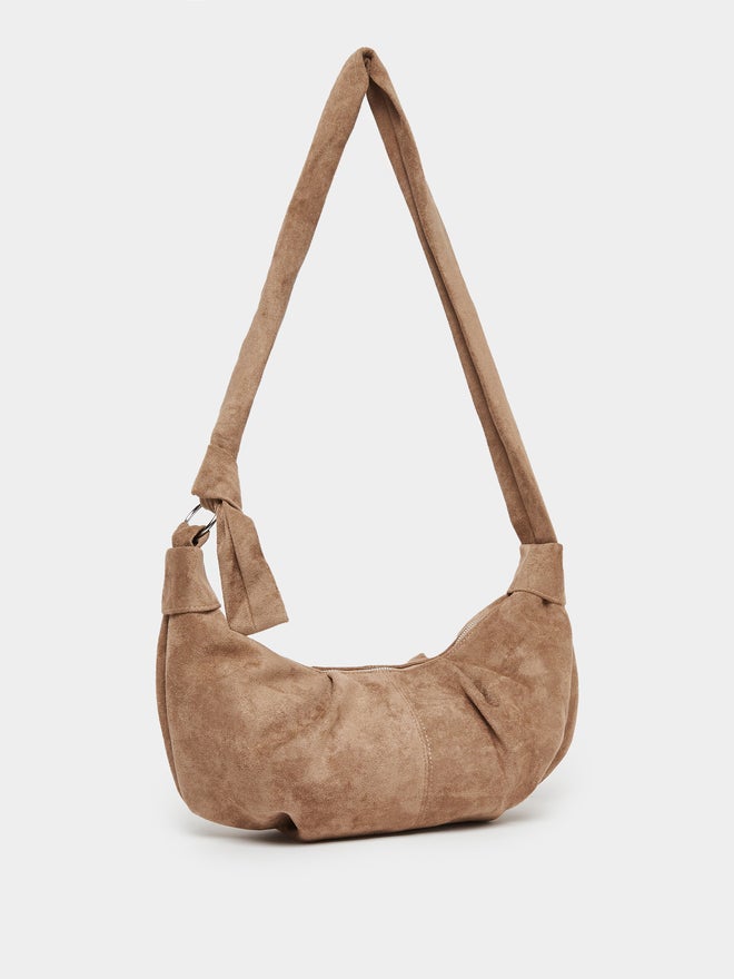 Styli Khaki Suede Crescent Shoulder Bag - Image 4